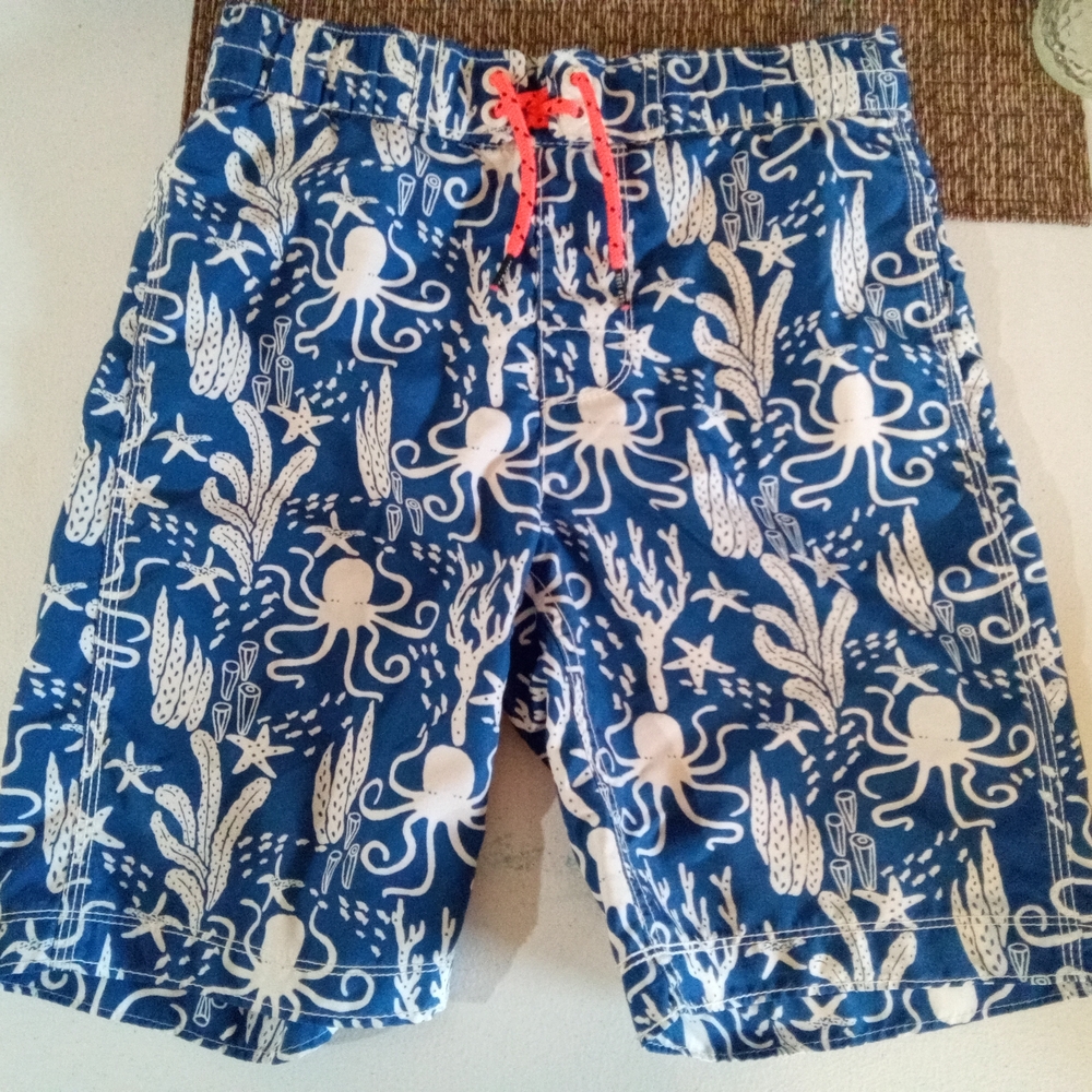 Boys Swim Trunks Board Shorts Mesh Lined Elastic Tie Waist Blue Sea Pool Gapkids